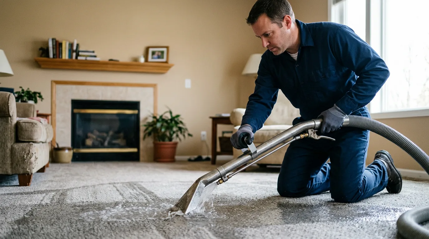 Water damage restoration technician working near Hanover, KS